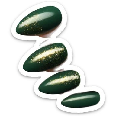Dark geeen almond shaped nails with gold sparkles sticker