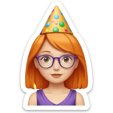 party hatted orange haired girl glasses wearing dress sticker