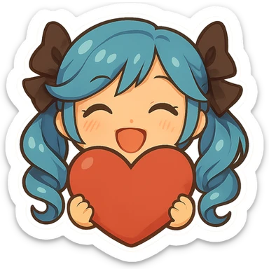 Make the heart much bigger and have Gwen's chibi hands holding the heart, keep happy expression, only head and hands visible. Variation 3. The style should be consistent with the original image. sticker