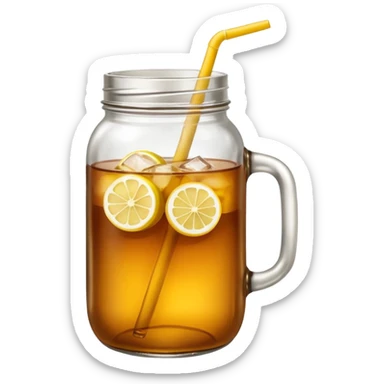 mason jar without any straws, 2d, in google emoji style, no face, simple with little shading, mason jar with ice lemon tea but no lemons and no ice visible.  sticker