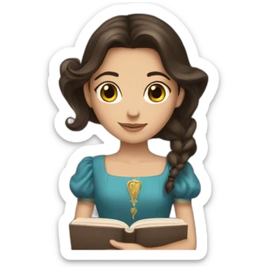 Brunette princess with book sticker