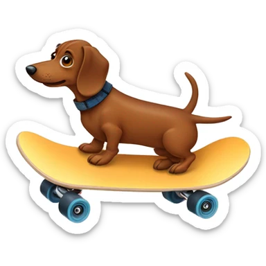 Brown wiener dog skate boarding sticker