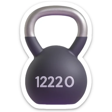 Heavy kettlebell with the inscription 120, floating in the air, with prominent details sticker