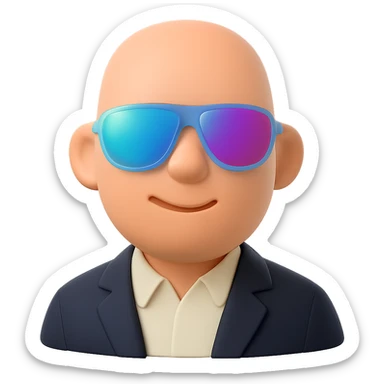 Create a 3D emoji-style portrait of the person in the foreground with a professional look: collared shirt, blazer, confident and approachable expression. Keep the reflective sunglasses for a modern touch. The style should resemble Microsoft 3D Fluent emoji style with a transparent background. sticker