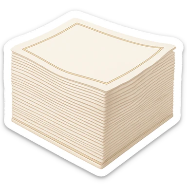Add a subtle and elegant colored border to the stack of soft white paper napkins. Maintain soft lighting and subtle shadows. The background should be transparent with no background visible. sticker