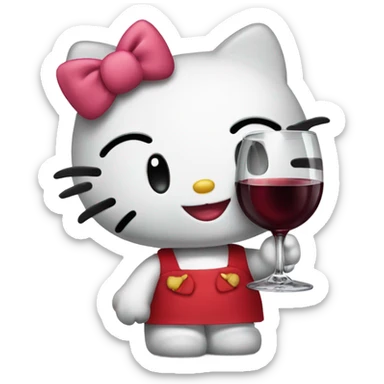 Hello Kitty drinking red wine sticker