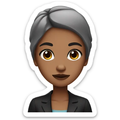 Medium brown girl with black hair and black cat rolling eyes sticker