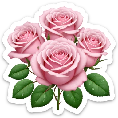 High definition, realistic, pale pink roses full bouquet with tiny dew drops  sticker