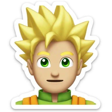 Super saiyan, blonde spikey hair, green eyes, exited, face only emoji sticker