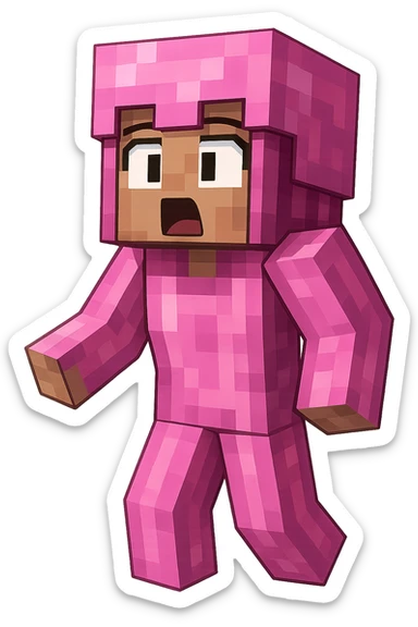 Change the expression of the character to shocked/gasping, keeping the style and appearance the same, inspired by playful Minecraft-style expressions. Transparent background. sticker