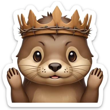 cute confused otter face with wood asymmetric Crown of thorns sticker