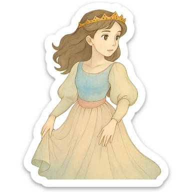 Add a crown to the princess, keep the style consistent with the original image, and maintain a transparent background. sticker