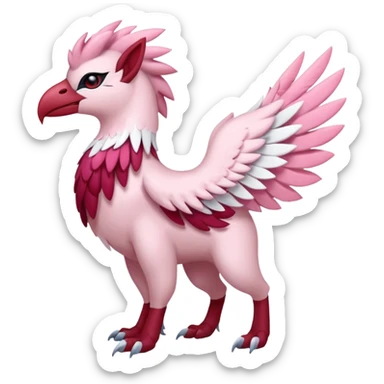 Floral pastel pink-feathered, and ruby-jewelry-adorned Absol-Amaura-fusion-Fakemon-animal-creature  sticker