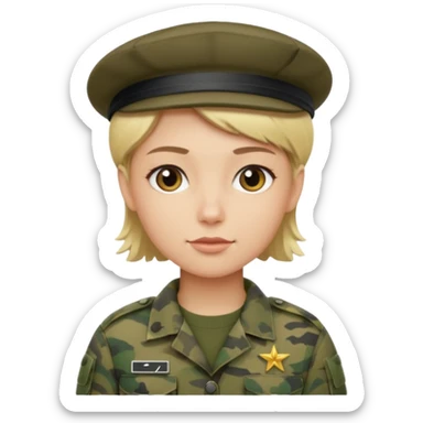 a soldier with short blonde hair in camo man in a beret  sticker