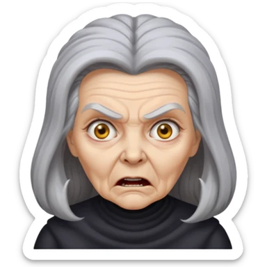 Angry old woman with long gray hair beehive style and scary eyes sticker