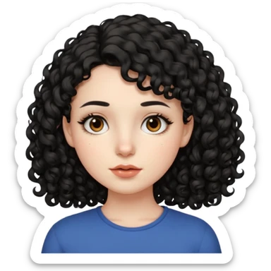 Side part black curly hair girl with mole above left side of lip pale skin  sticker