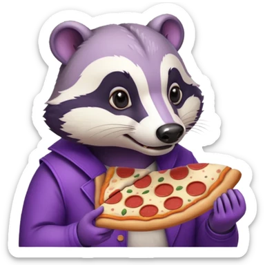 badger eating pizza purple and white sticker