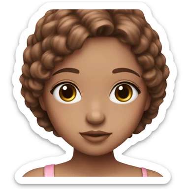 Forest brown doll eyes, brown hair, feminine, pink, girl, angelic sticker