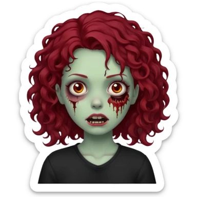 zombie girl with curly dark red hair with a side part and black shirt   sticker