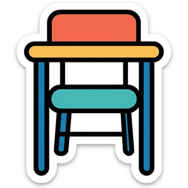 school desk viewed from front, lineal color icon with black outlines sticker