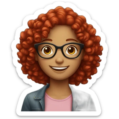 big smile girl with  red curly girl and glasses sticker
