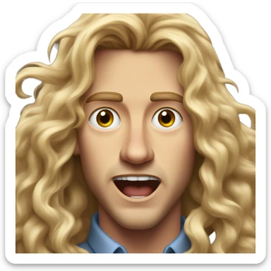 A handsome young man with long, wavy fair-haired hair cascading down past his shoulders, his face contorted in a look of utter shock and amazement, eyes wide open and mouth agape, appearing totally stunned and bewildered by something extraordinary sticker
