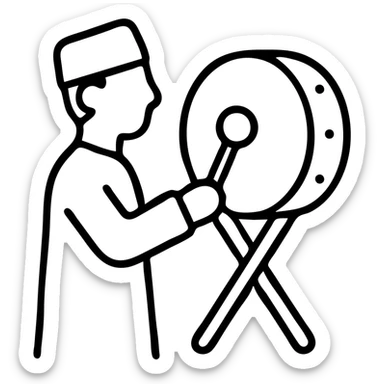 Person with traditional drum announcing sahur time during Ramadan sticker