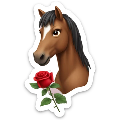 Horse biting a red rose in mouth sticker