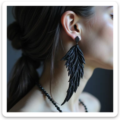 realistic goth earrings, black angel wing, ethereal gothic, soft texture sticker