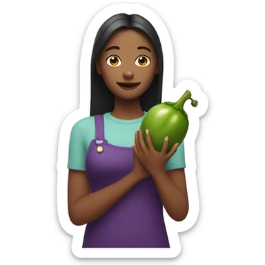 Girl holding eggplant sticker