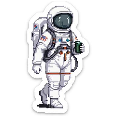 astronaut in white space suit with large helmet, gloves and life-support backpack exploring sticker