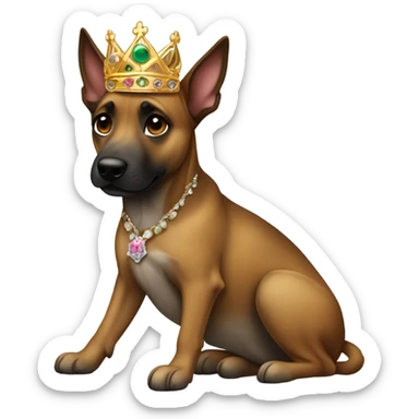 A malinois brindle dress color with a crown on his head sticker