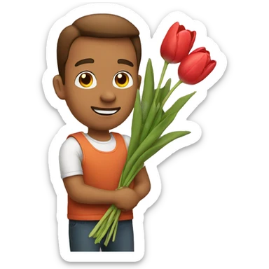 Guy holding tulips sticker