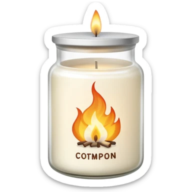 aesthetic emoji of a creamy white candle in a matte glass jar with the label “cotton”, three small flames burning evenly, soft cozy lighting, minimal elegant vector style, transparent background sticker