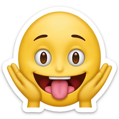 silly emoji face, tongue sticking out, two hands on the sides sticker