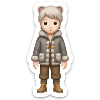a full body of kid wearing fur clothing, playing stone



















 sticker