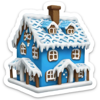 A blue and white gingerbread house sticker
