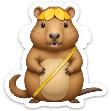 a little capibara measuring her waist with measuring tape and is very astonished in a good way sticker