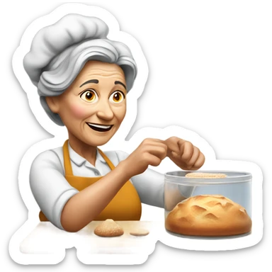Create a 3d hyper realistic photo of a senior woman baking  sticker