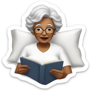 grandma in white top reading in bed sticker