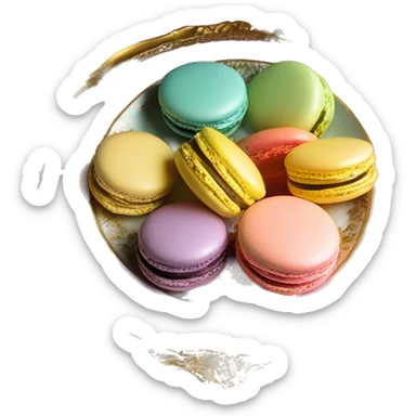 pastel macarons on vintage rococo golden plate sticker