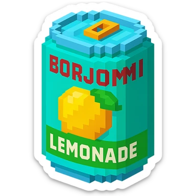 Borjomi lemonade can with a retro design, inspired by vintage soda cans sticker