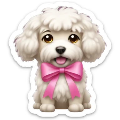 Fluffy dog with a pink bow  sticker
