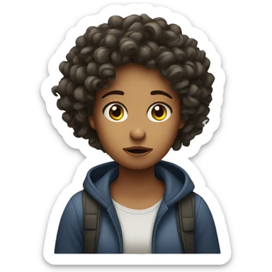 confused and annoyed girl with curly hair  sticker