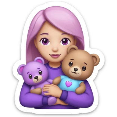 blushing emoji holding bear plushie but it’s purple tinted sticker