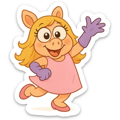 Make Miss Piggy's cross eyes even bigger, cute and silly style, fun pose, keep background transparent with a light background. Emphasize cute and silly style in the edit. sticker