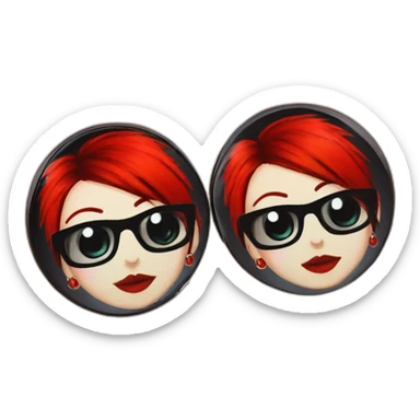 Punk female earrings glasses,red and black short hair, sticker