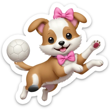 girly dog with a pink bow jumping in the air to catch a ball sticker