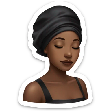 black girl wearing a black satin hair bonnet sleeping sticker