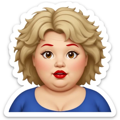 fat lady with double chin and messy hair remove the lipstick on chin and add red lipstick sticker
